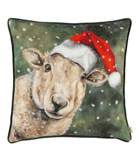 Piped sheep christmas cushion cover 43cm x 43cm forest green Evans Lichfield