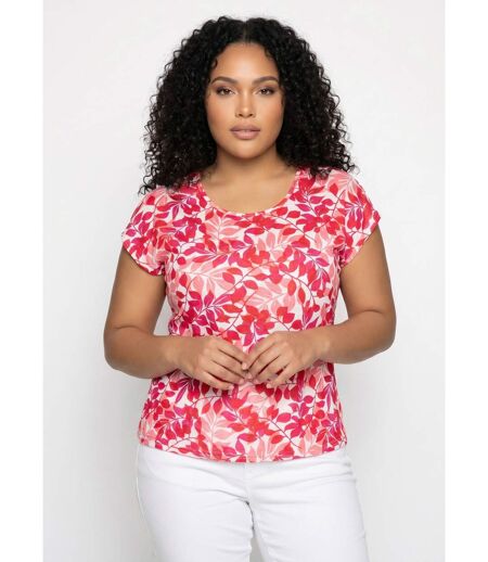 T-shirt manches courtes imprimé feuillage col rond