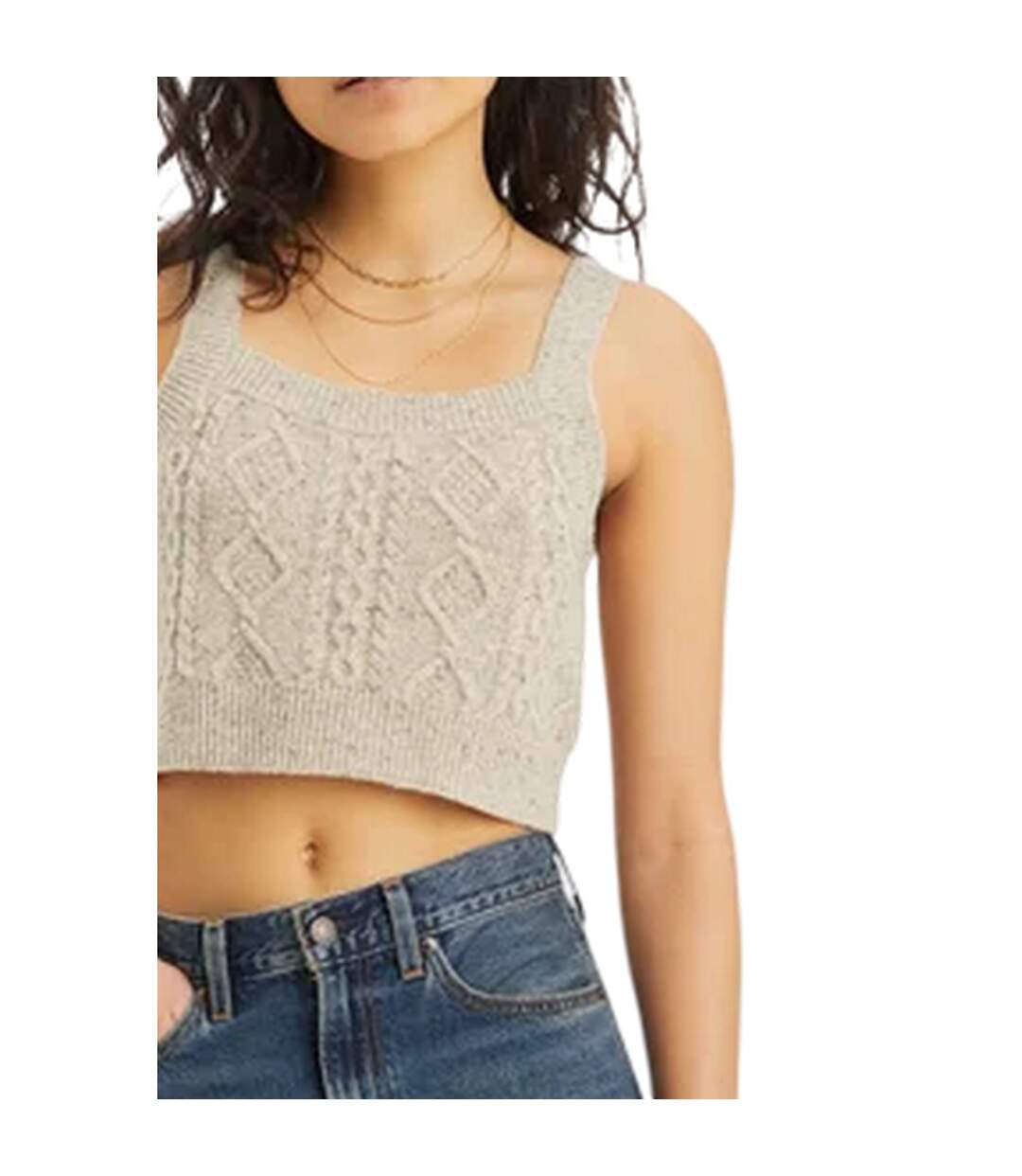 Womens/ladies Cable Knit Cropped Tank Top Oatmeal Heather Levis-4