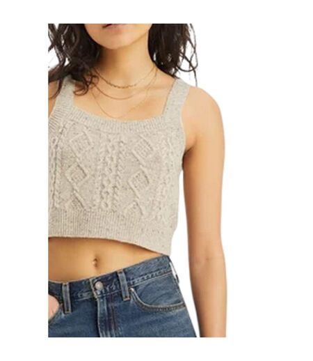 Womens/ladies Cable Knit Cropped Tank Top Oatmeal Heather Levis
