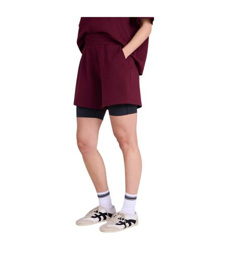 Womens/ladies Cora Travel Shorts Burgundy Animal