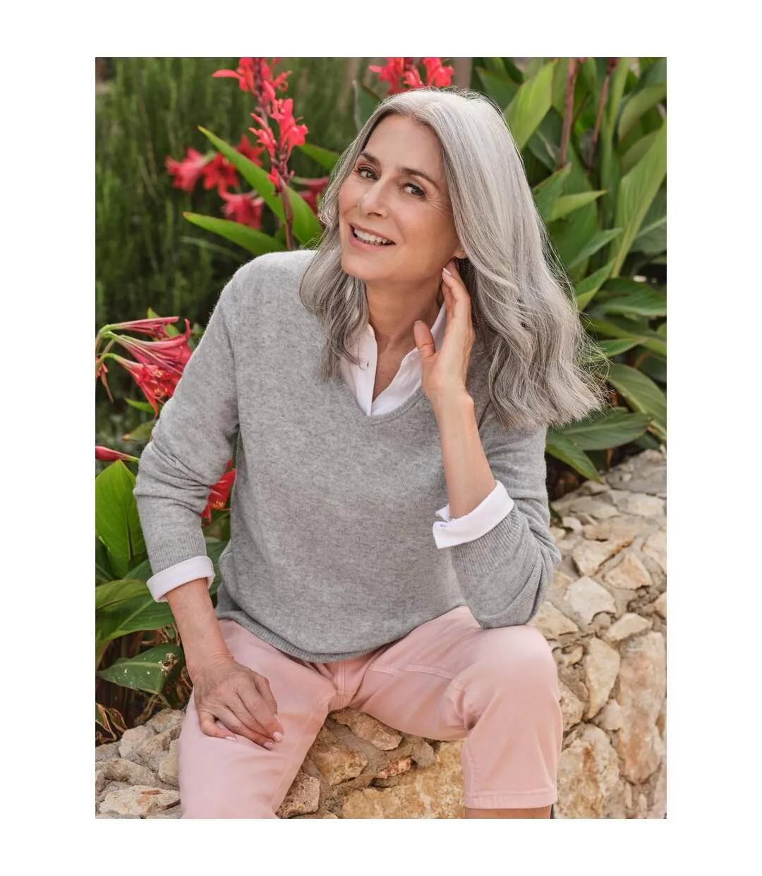 Womens/ladies Cashmere V Neck Jumper Marble WoolOvers-1