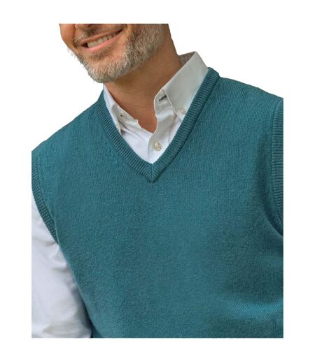 Mens V Neck Sleeveless Pullover Pull Sans Manches À Col En V Turquoise Pâle WoolOvers