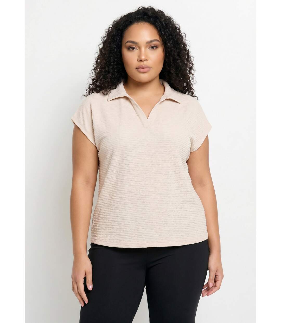 T-shirt col chemise uni manches courtes-1