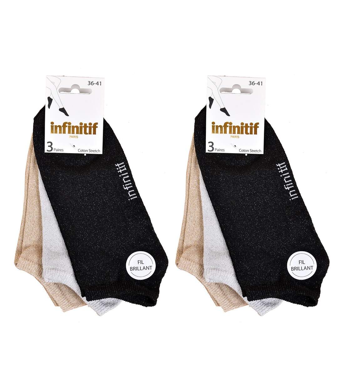 Chaussettes femme INFINITIF Qualité et Confort-Assortiment modèles photos selon arrivages- Pack de 6 Sneakers Lurex INFINITF-2