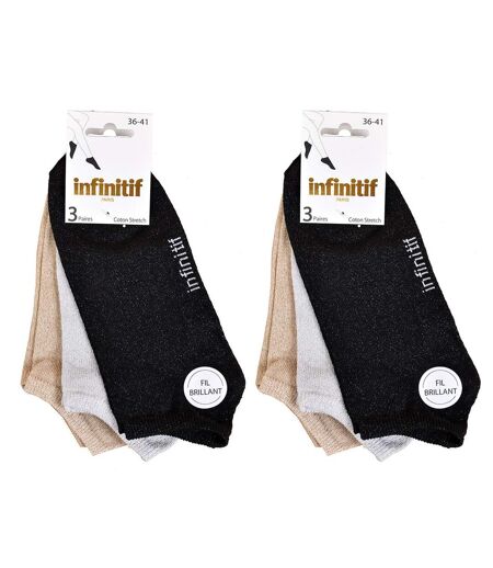 Chaussettes femme INFINITIF Qualité et Confort-Assortiment modèles photos selon arrivages- Pack de 6 Sneakers Lurex INFINITF