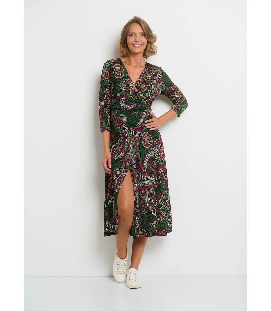Robe portefeuille taille drapée en maille-1