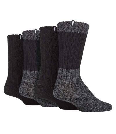 Mens 4 Pack Wool Hiking Socks | Ribbed Cable Knit Wool Blend Boot Socks