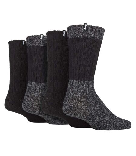 Mens 4 Pack Wool Hiking Socks | Ribbed Cable Knit Wool Blend Boot Socks