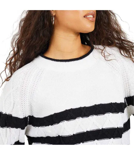 Pull Motif/style À Rayures Femme Blanc Cassé Noir Brave Soul