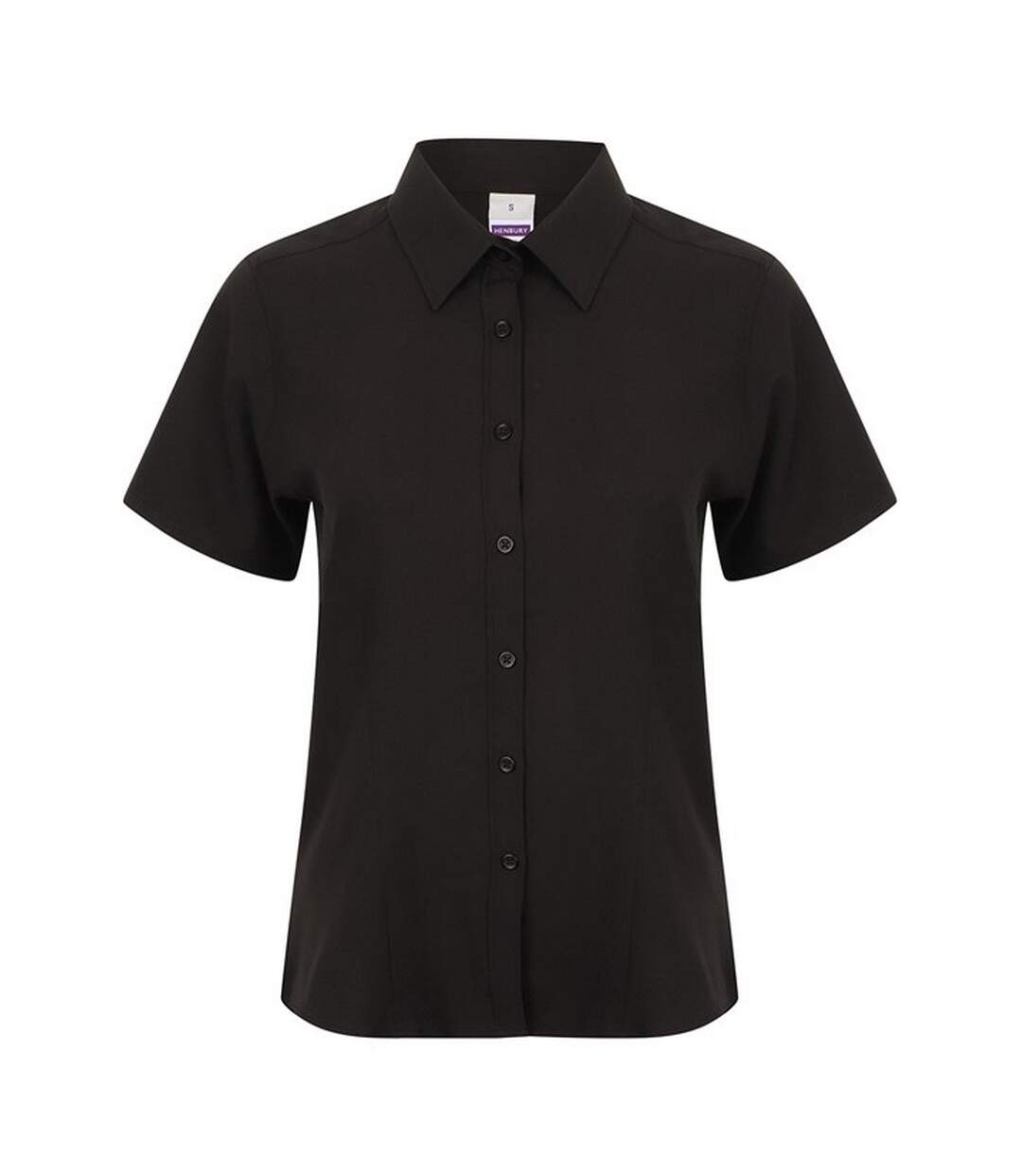 Womens/ladies Wicking Short-sleeved Formal Shirt Black Henbury-1