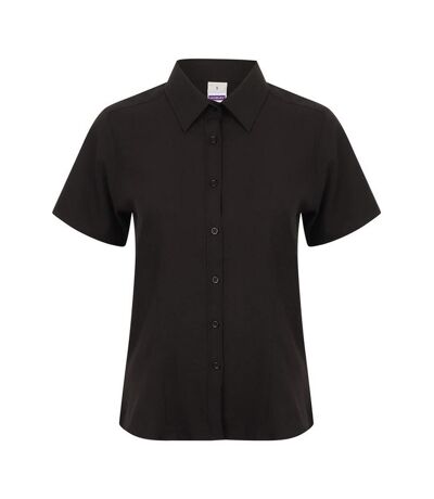 Womens/ladies Wicking Short-sleeved Formal Shirt Black Henbury