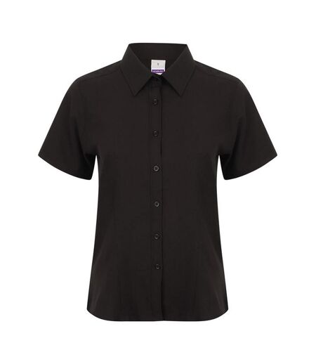 Womens/ladies Wicking Short-sleeved Formal Shirt Black Henbury