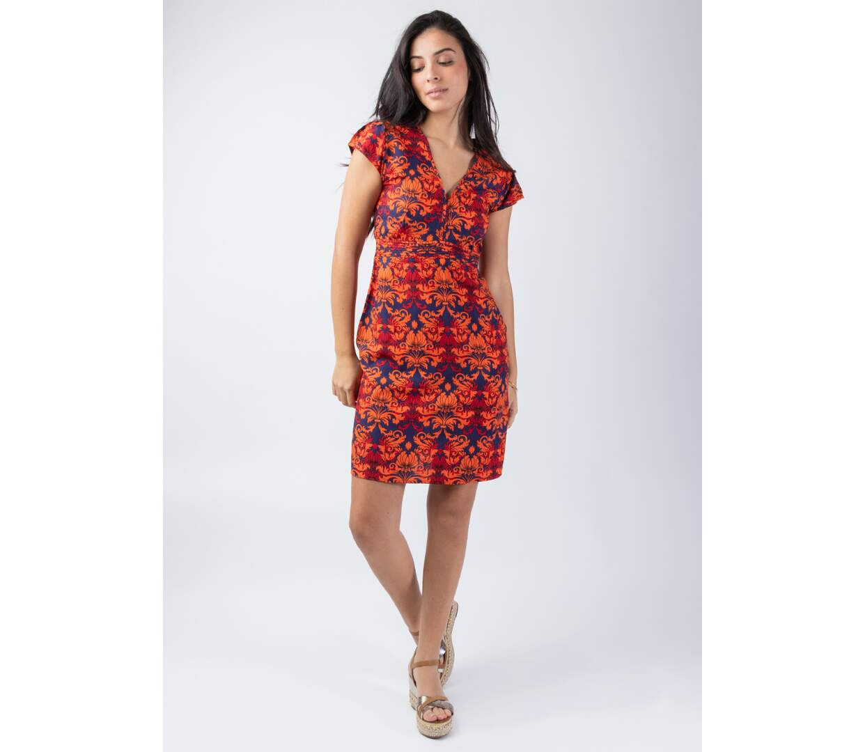Robe courte femme chic TANIA motif baroque élégant Coton Du Monde-4
