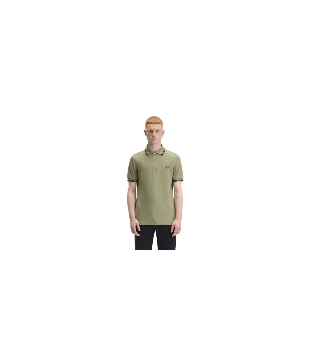 Polo Motif/style Double Pointe Homme Kaki Fred Perry-1