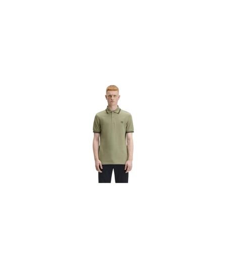 Polo Motif/style Double Pointe Homme Kaki Fred Perry