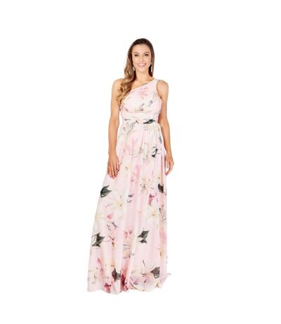 Krisp Womens/Ladies Floral Chiffon One Shoulder Maxi Dress (Pink)