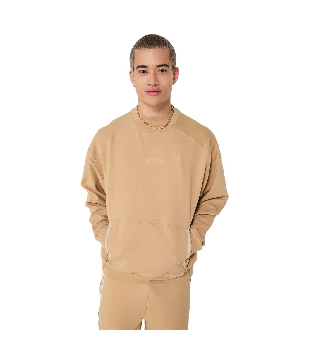 Mens Zip Pocket Regular Sweatshirt Medium Beige Hugo Boss-2