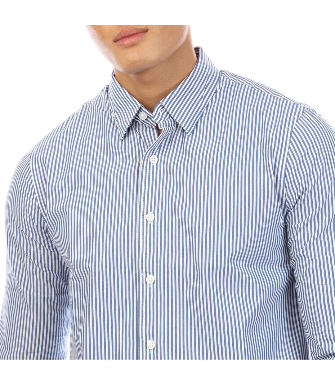 Mens Beasley Vertical Stripe Long-sleeved Shirt Navy White Peter Werth-4