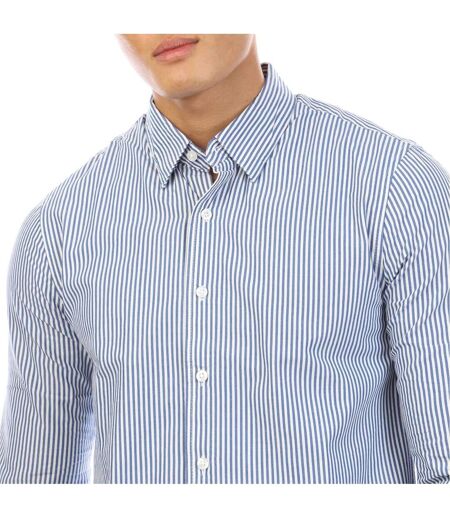 Mens Beasley Vertical Stripe Long-sleeved Shirt Navy White Peter Werth