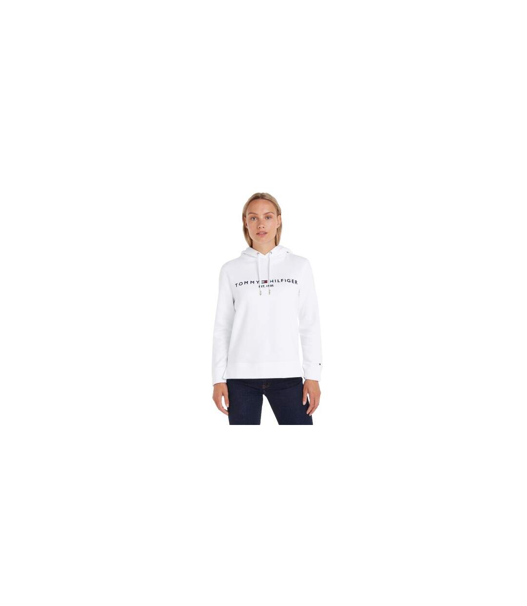Womens/ladies Essential Embroidered Logo Hoodie White Tommy Hilfiger-2