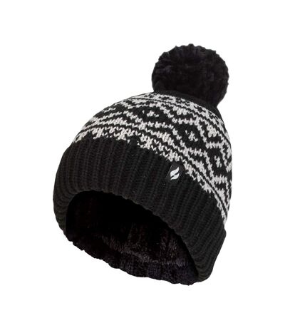 Cozy Patterned Bobble Hat for Women | Cable Knit Beanie with Fleece Lining
