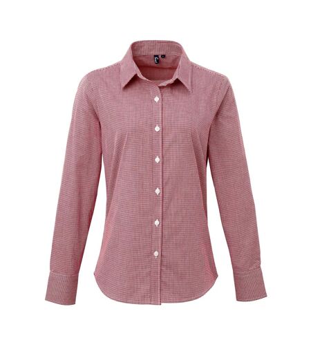 Premier Womens/Ladies Microcheck Long Sleeve Shirt (Red/White) - UTRW5523