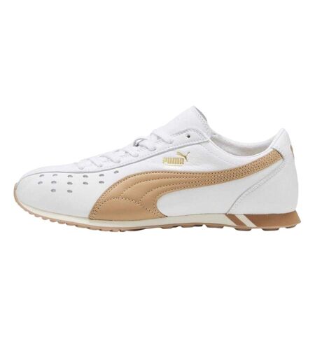 Mens Sprint Cowhide Leather Lace Up Trainers White Tan Puma
