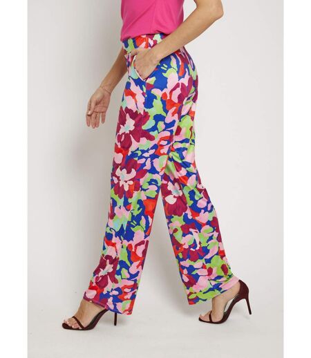 Pantalon fluide stretch, motif fleuri pop