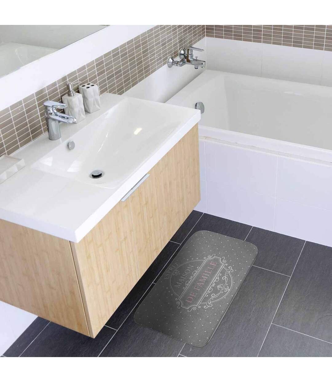 Tapis de Bain Maison de Famille 45x75cm Gris-3