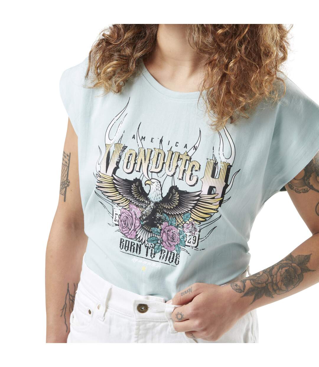 T-shirt femme col rond print devant Eagle Vondutch-2