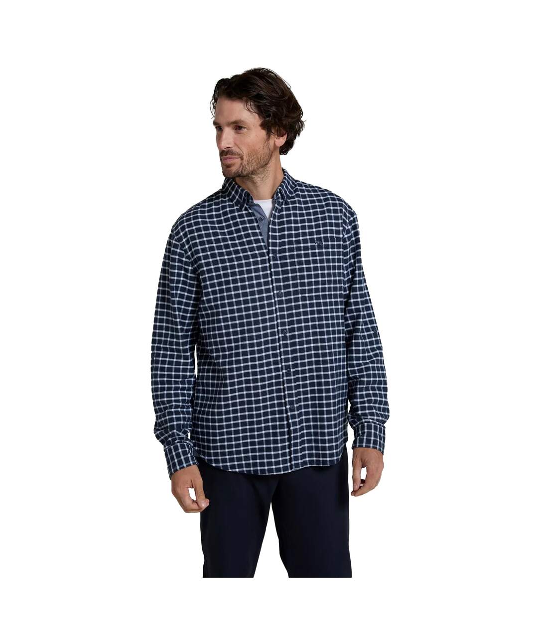 Mens Driftwood Checked Organic Shirt Dark Blue Mountain Warehouse-4