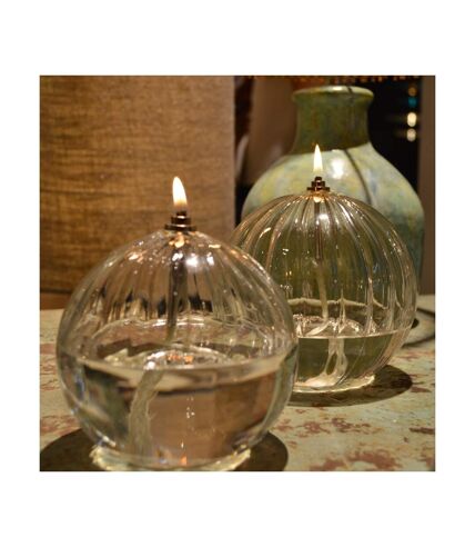 Ensemble lampe à huile en verre strié Ellipse avec huile de paraffine 11 x 12 cm