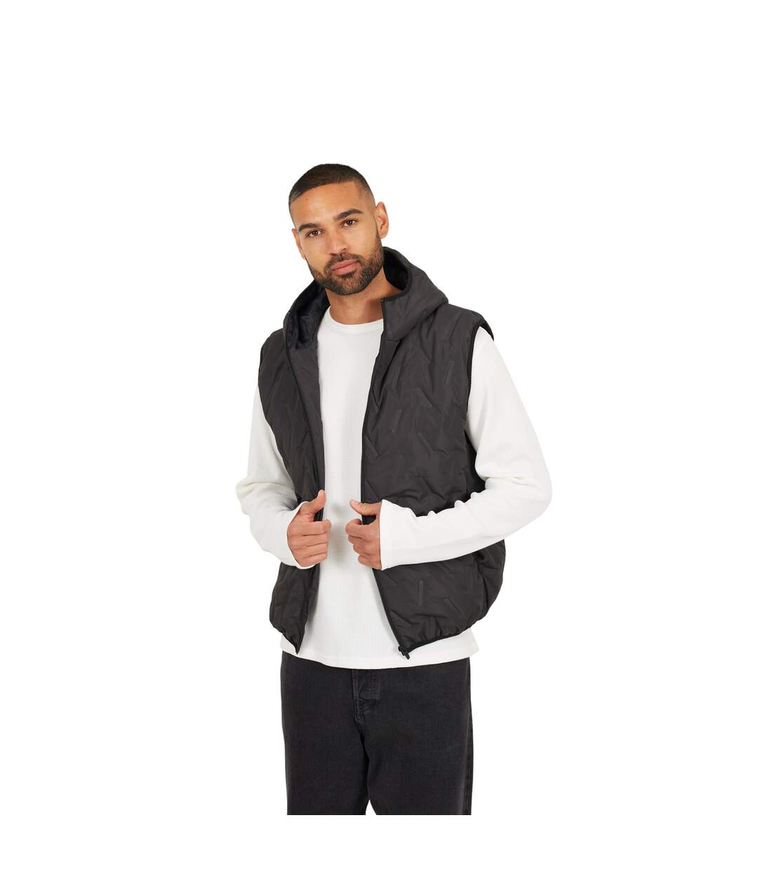 Mens Inferno Hooded Heat Sealed Baffles Gilet Black Brave Soul-2