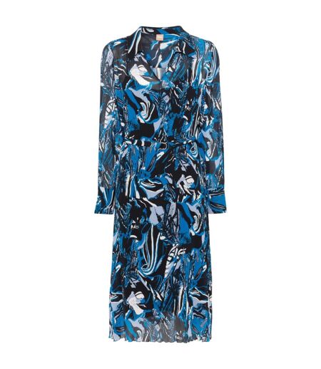 Robe Chemisier Mi-longue Motif/style Plissé Daplisa Femme Bleu Noir Boss