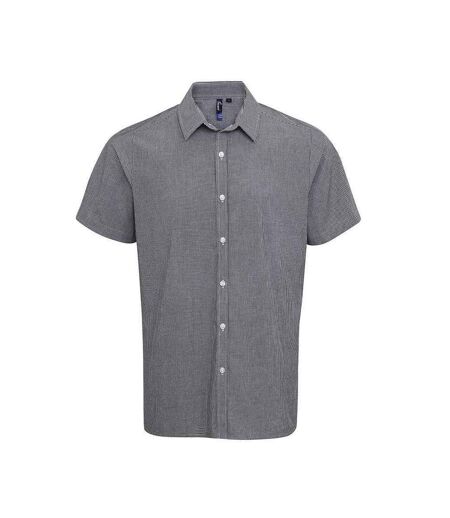 Mens gingham cotton short-sleeved shirt black/white Premier