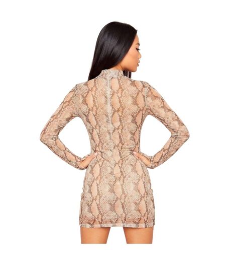 Robe Courte Manches Longues Motif/style Imprimé Serpent Femme Marron Serpent Missy Empire