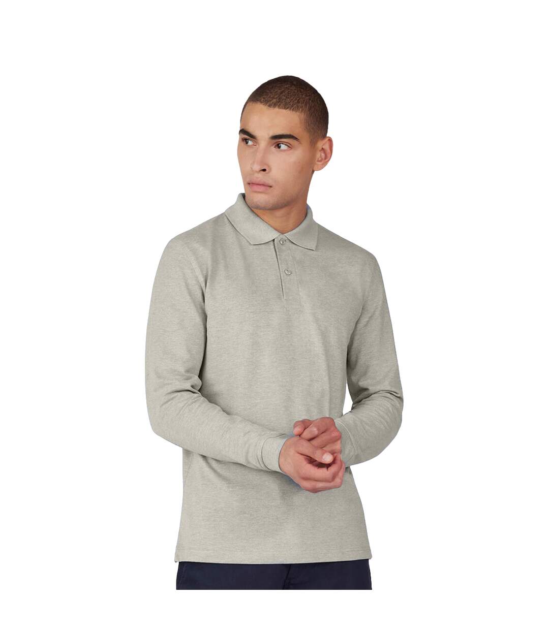 Polo Manches Longues My Homme Gris Clair Chiné B&C-1