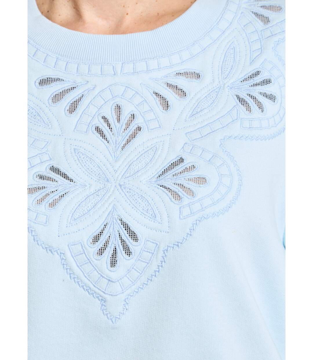 Sweat molleton pur coton brodé ajouré-4