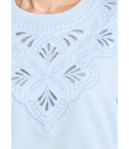 Sweat molleton pur coton brodé ajouré