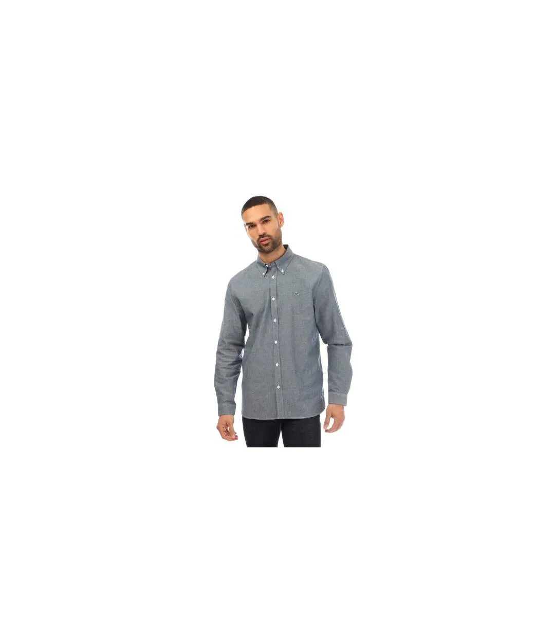 Mens Denim Long-sleeved Shirt Dark Grey Lacoste-1