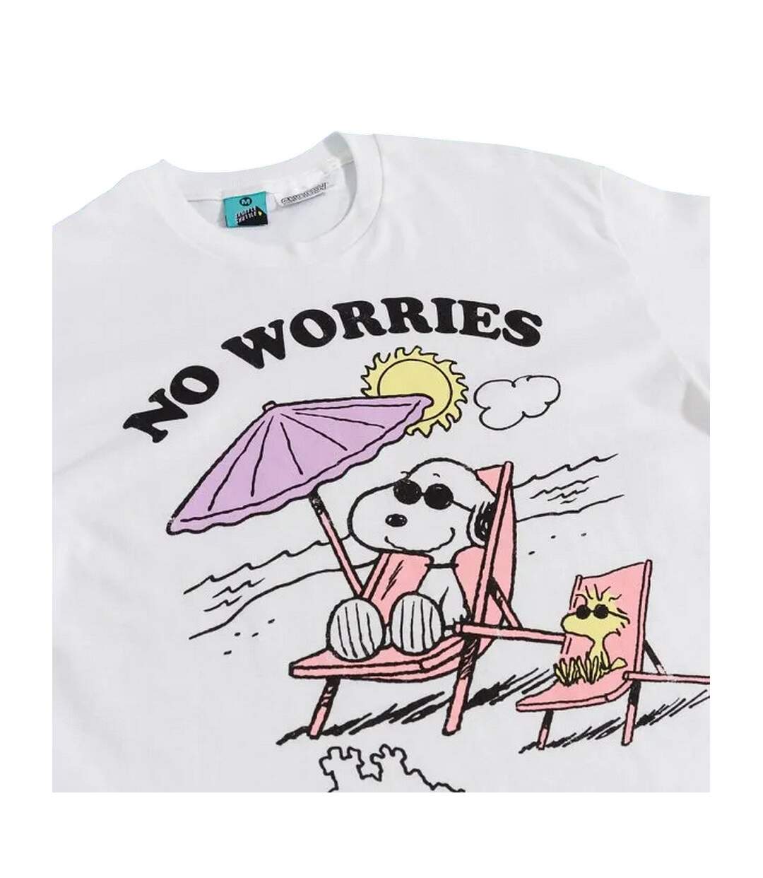 Unisex Adult No Worries Snoopy Beach T-shirt White Off White Peanuts-3