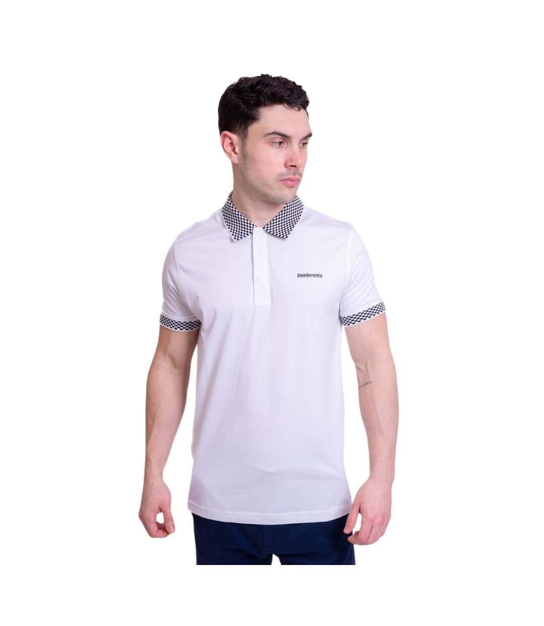 Mens Two Tone Badge Polo Shirt White Lambretta-1