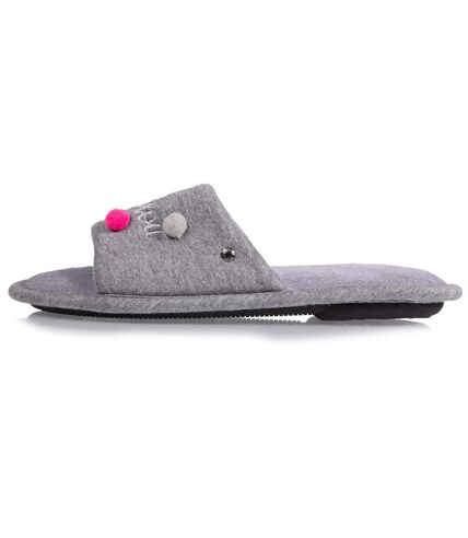 Isotoner Chaussons Mules ouvertes femme détails chat