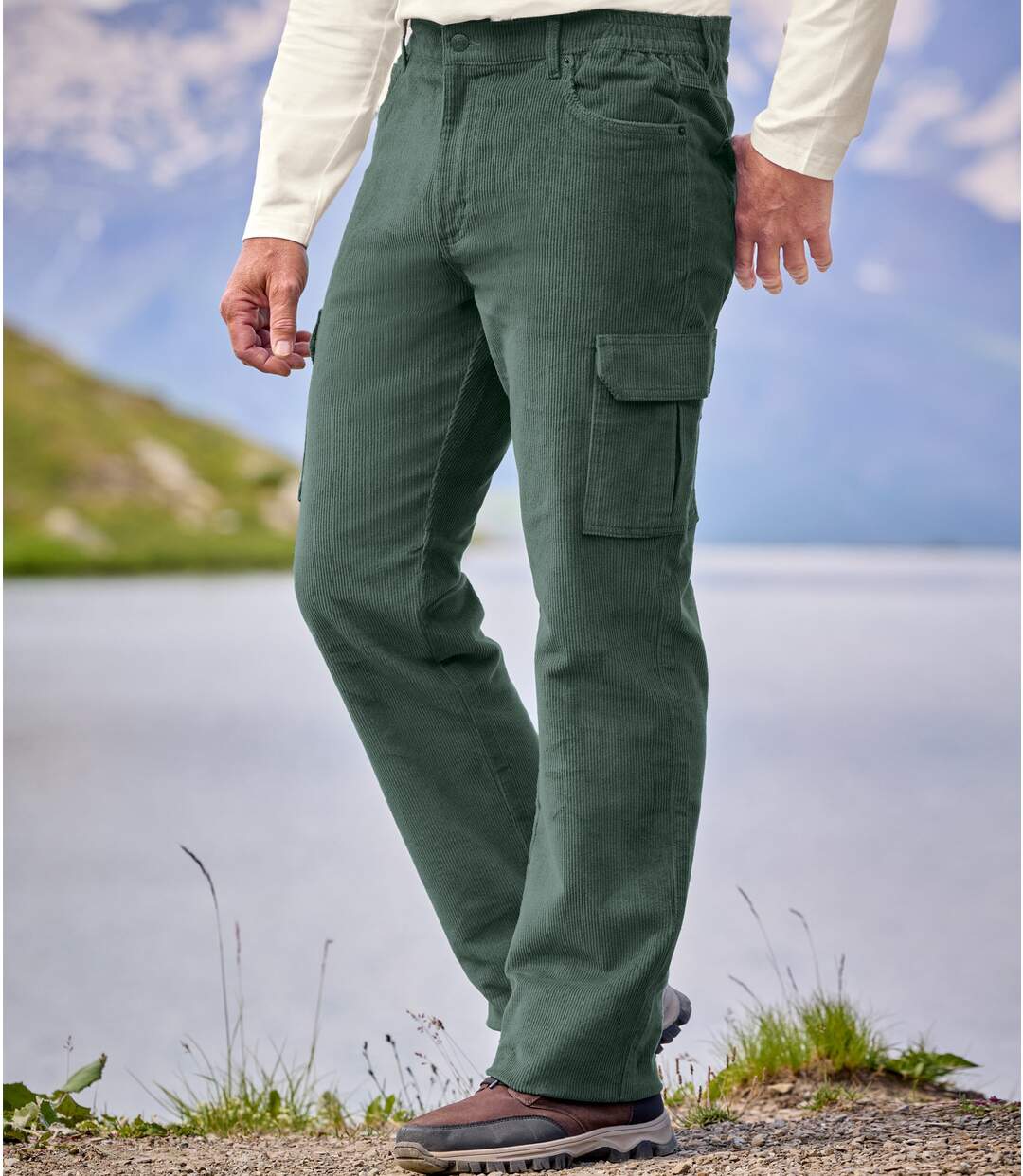 Men's Green Corduroy Cargo Pants-1