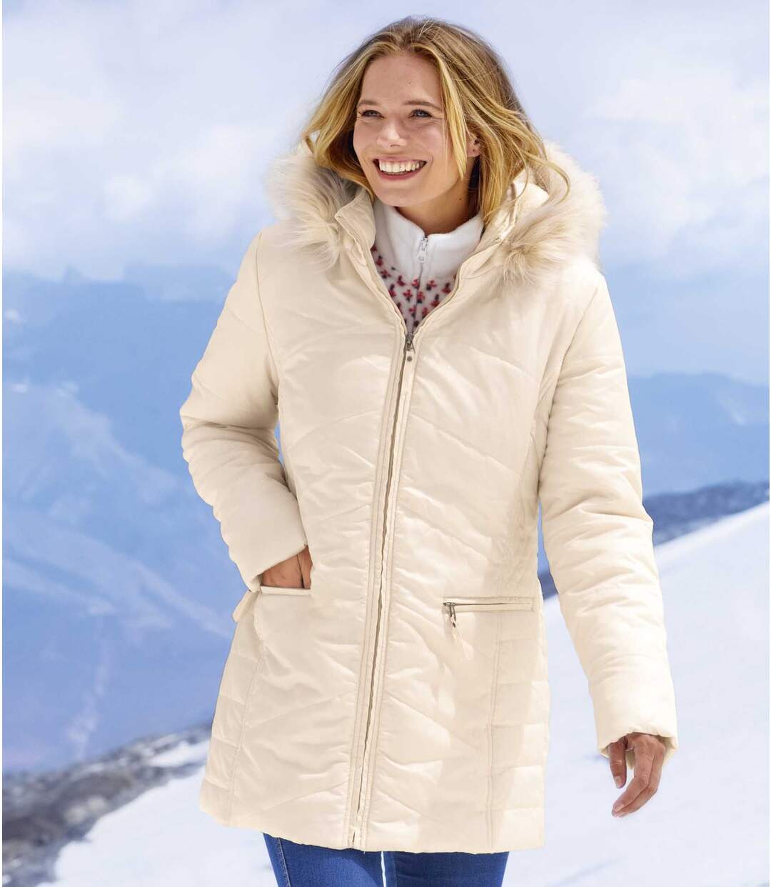 Women's Quilted Parka with Faux-Fur Hood - Water-Repellent - Full Zip