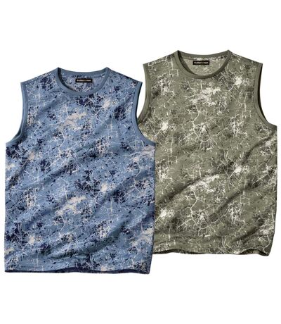 Pack of 2 Men's Camouflage-Style Vests - Blue Khaki