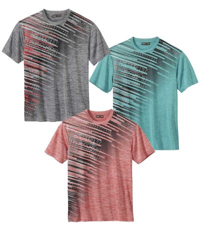 Pack of 3 Men's Active T-Shirts - Grey Coral Green