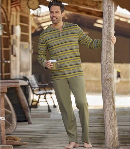 Men's Striped Khaki Pyjama Set