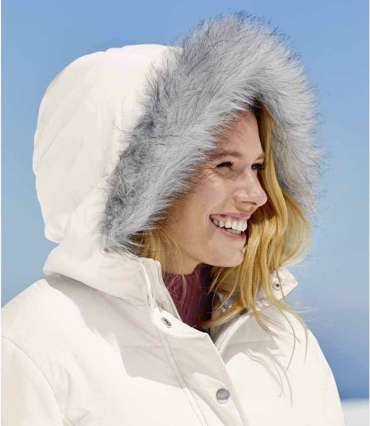 Women's White Parka with Faux-Fur Hood - Full Zip - Water-Repellent Atlas For Men